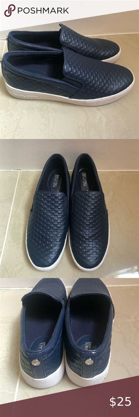 navy blue michael kors slip ons